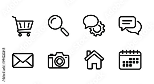 Vector line icons of household objects and tools Vector