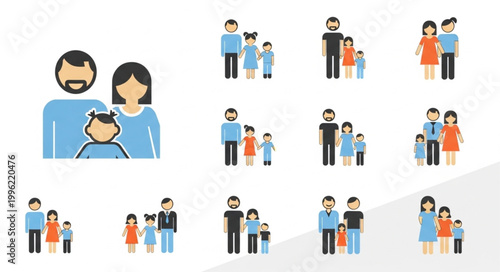 Diverse Family Unit Icons Representing Different Generations Together.