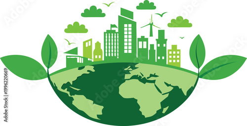 World environmental, ecology-friendly, and green city concept, vector green silhouette.