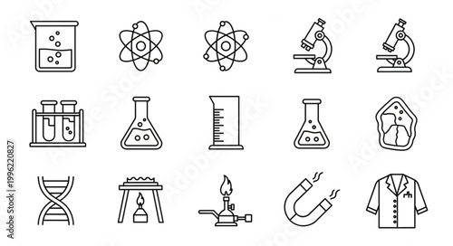 Collection of Hand Drawn Science Icons and Symbols.