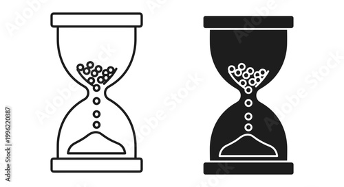 Hourglass icon set in outline and solid glyph styles, white background, vector Illustration