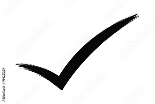 Hand drawn brush stroke black tick check mark icon texture on white background approved ok and success symbol vector illustration