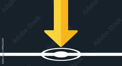Arrow pointing down towards soccer field center spot, representing play initiation or kickoff in a match.
