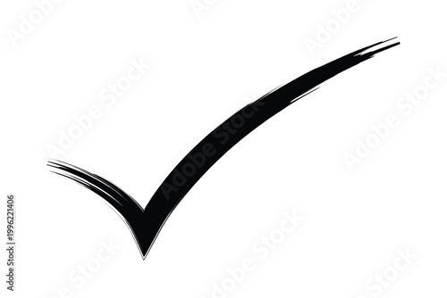 Hand drawn brush stroke black tick check mark icon texture on white background approved ok and success symbol vector illustration