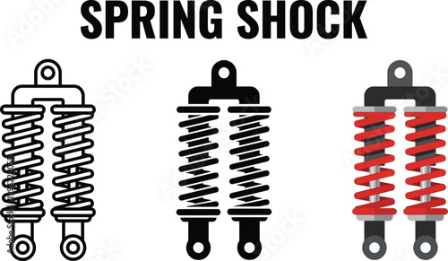 Set of shock absorber icons suspension system components for vehicles flat design vector illustrations on white background