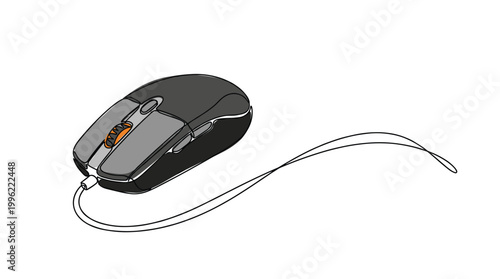 Computer mouse continuous line drawing for technology and gaming art.