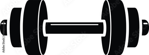 Black barbell silhouette with round weight plates, strength training fitness icon, bodybuilding exercise equipment, gym workout and physical health design illustration