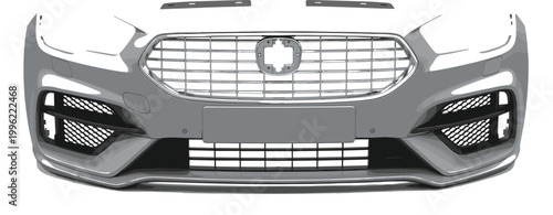 Vector Illustration of Car Front Bumper Design with Grille, Headlights, and Fog Lights for Automotive, Transport, and Vehicle Branding Projects