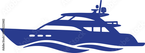 Isolated vector illustration of a fast transport yacht cruising on the white sea water for travel and transportation