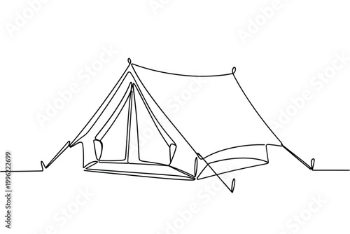 minimalist line drawing of a camping tent on white background