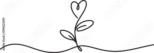Obraz na płótnie One continuous line growing sprout with heart