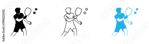 Pickleball player in action a dynamic silhouette against a vibrant blue background