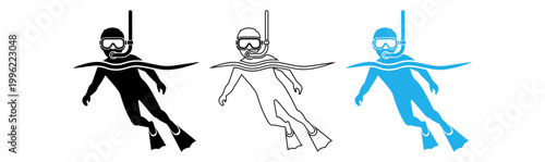 Minimalist illustration of a snorkeler in turquoise water