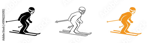 Silhouette of a skier in an athletic pose against a black background