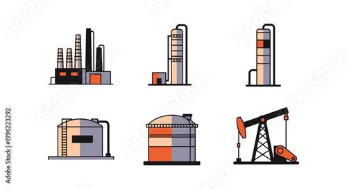 Oil Refinery Line art vector clean abstract color pattern