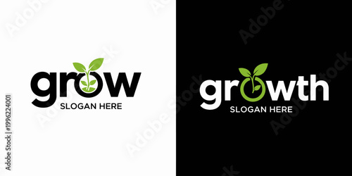Growth logo design modern typography with leaf elements for business branding