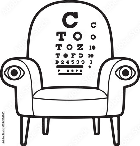 eye chart, eye exam, optometrist chair, vision test, furniture, vector icon