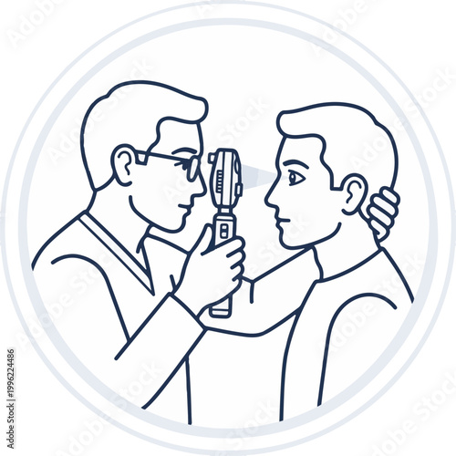 A doctor examining a patient's eyes with an ophthalmoscope, illustrating the importance of eye care and healthcare