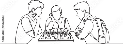Student members of the chess club. Academic clubs concept.one line vector illustration on white background