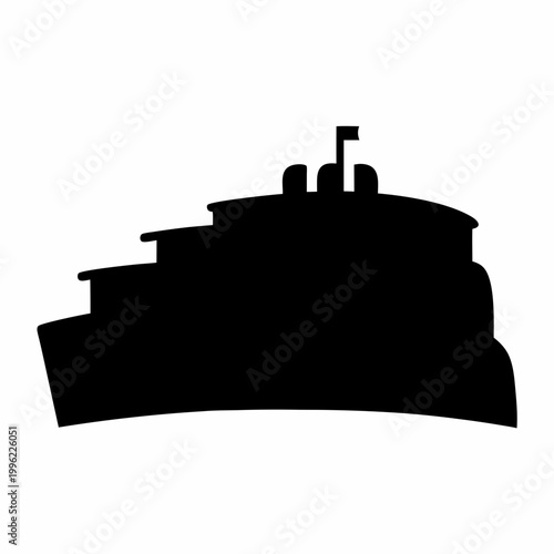 Minimalist cruise ship silhouette vector, black luxury ocean liner icon, modern passenger ferry boat profile, nautical travel and vacation symbol