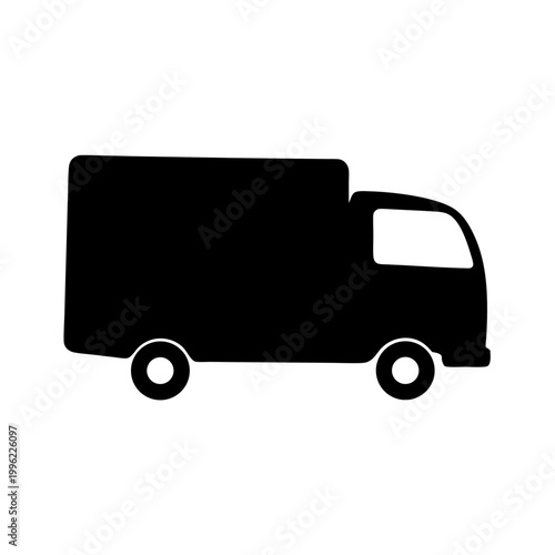 Delivery truck silhouette vector, black commercial van icon for logistics and shipping, freight transport vehicle isolated on white background