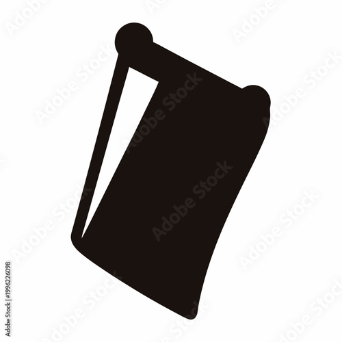 Minimalist black scroll icon vector, ancient paper parchment silhouette, traditional document roll symbol for historical web design and UI