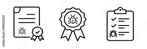 Software bug testing line icons set quality assurance certificate system malware report digital error checklist security audit badge technical debugging & more with editable stroke.