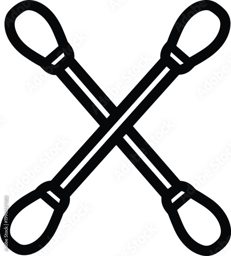 Crossed drumsticks silhouette illustration, percussion music vector, drumming culture artwork, bold emblem design, rhythmic instrument symbol concept