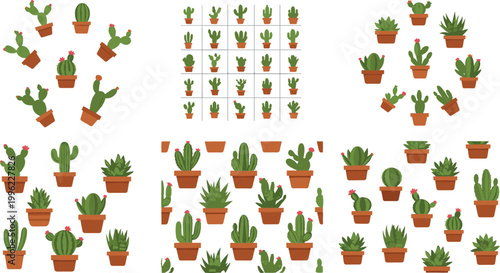 Cactus and succulent plants collection with potted houseplants isolated on light background botanical indoor garden vector illustration set