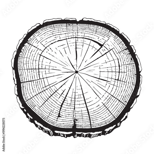 Aerial view of a tree stump cross section showing growth rings and wood texture.
