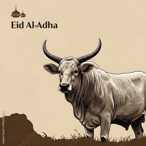 Hand-drawn Bull Illustration for Eid Al-Adha Greeting