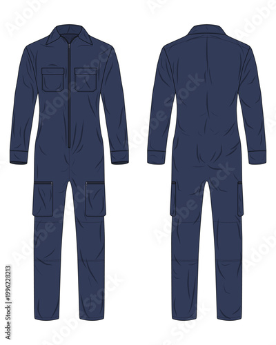 Long Sleeves Working Overalls Jumpsuit Boilersuit Template Illustration