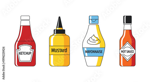 Sauces Line art vector set minimal abstract vibrant color illustration