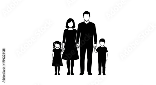 Silhouette Family Parents Two Children Holding Hands Together.