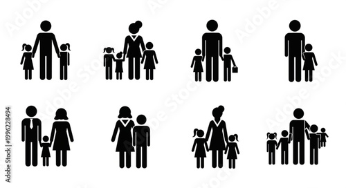 Family Icon Set Representing Different Family Structures.