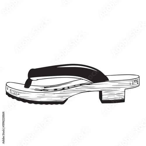 Casual black flip-flop sandal with wooden sole and simple thong strap for summer and beachwear.