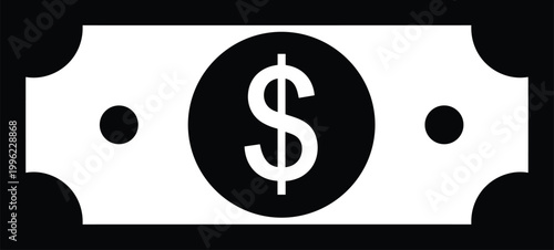 Dollar currency note icon illustration with central circle and dollar sign, symbolizing money, finance, economy, banking, wealth and financial transaction concept design