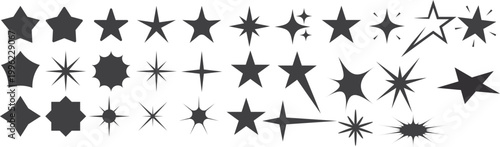 starburst and sparkle icon set black stars shapes collection vector