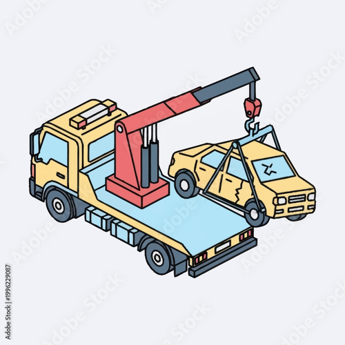 Tow Truck Lifting Damaged Car for Transport.