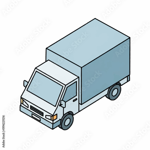 Isometric illustration of a light blue delivery truck.