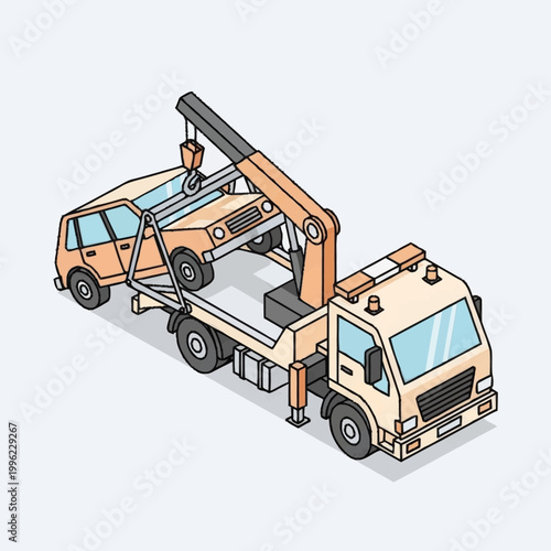 Tow Truck Lifting a Car for Transportation Services.