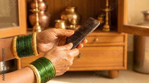 Traditional Hands with Wooden Comb and Bangles