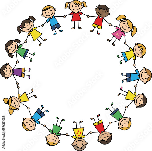 Diverse Group of Children Holding Hands in a Circle, Symbolizing Unity and Friendship
