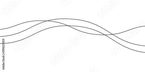 Three intersecting black waves on white background