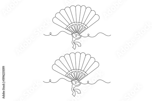 Japanese folding fan continuous one-line art drawing for minimalist beauty and cultural design 