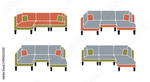 Patio Sectional Line art modern colorful shapes illustration