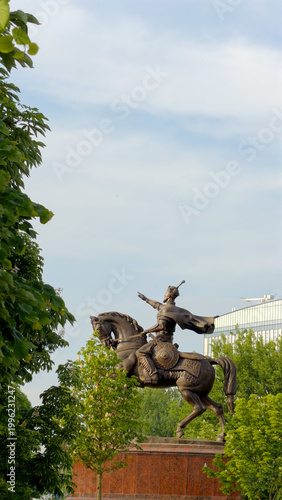 Amir Timur equestrian statue in Tashkent against clear sky
