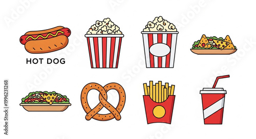 Collection of popular fast food items and snacks.