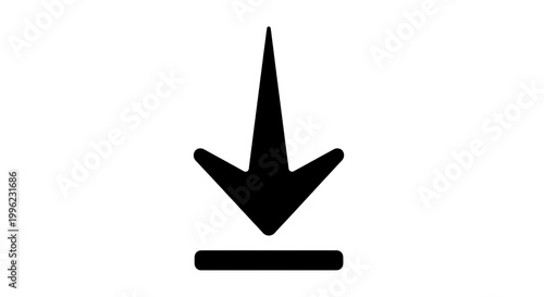 Simple black download arrow icon with base line isolated on transparent background
