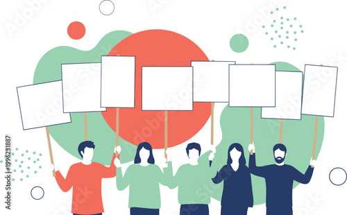 Protesters Holding Blank Signs Illustration for Social Justice and Activism Concepts